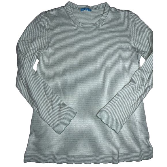 J McLaughlin Shirt Women’s Size Small Green Striped Knit Top Scalloped Hem Top - Picture 1 of 16